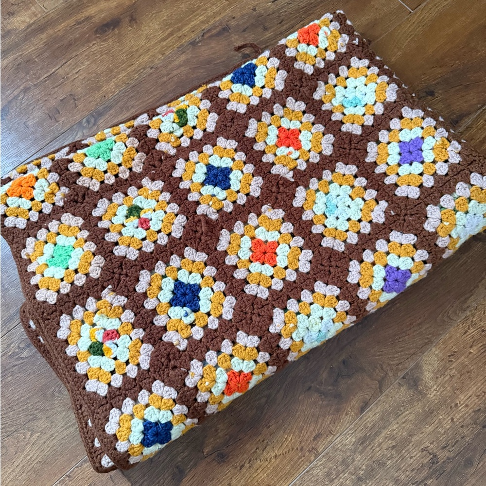 Vintage Colorful Crochet Blanket Handmade